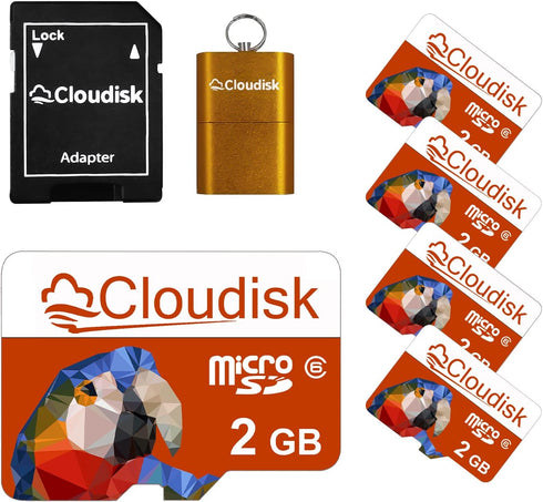 Pack of 5 Parrot-Prime Micro SD Card 2GB Flash Memory Card C6 with SD Adapter, Card Reader (2GB)...