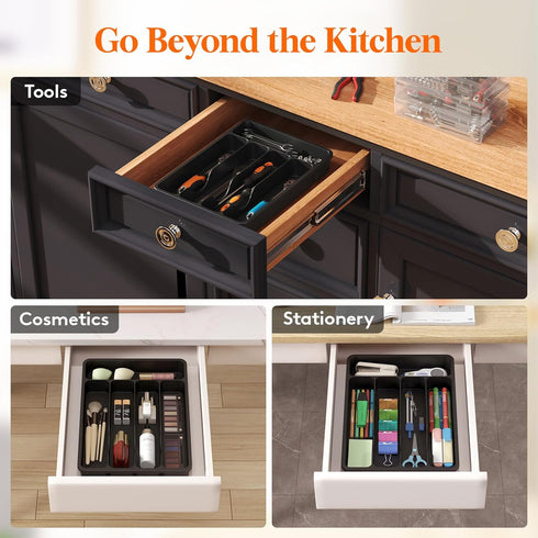 Lifewit Silverware Drawer Organizer Tray, Plastic Cutlery Storage for Kitchen Drawer, Flatware and Utensil Holder Divider for Spoons Forks Knives ...