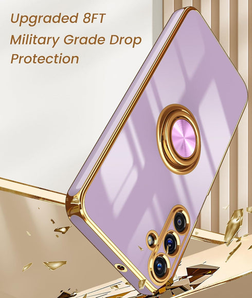 Dretal for Samsung Galaxy A15 5G Case, Screen Protector, 360° Rotatable Ring Holder Magnetic Kickstand,Plated Gold Edge Slim Soft TPU Protective P...