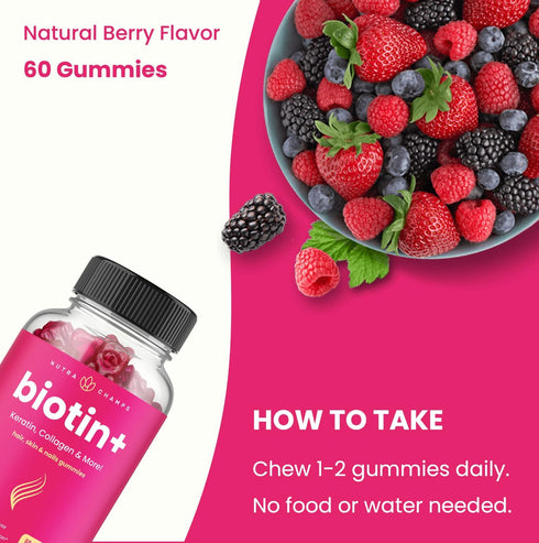 Hair Skin & Nails Gummies | Biotin with Collagen & Keratin | 5000mcg Biotin Beauty Complex | Vitamin Supplement | Berry | 120 Count for Women & Me...