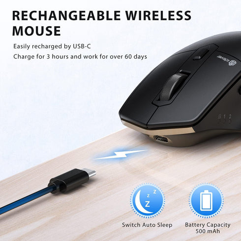 iClever Bluetooth Mouse, Wireless Dual Device Mouse with 5 Adjustable DPI, 6 Buttons, Rechargeable, Ergonomic Design for Laptop, iPad, MacBook, Ta...