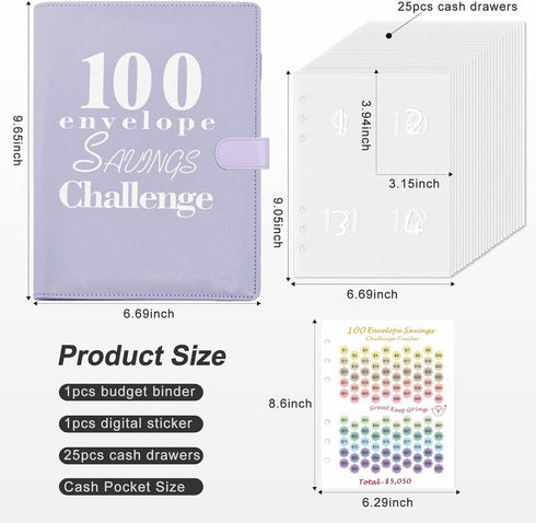 100 Envelope Challenge Binder,Savings Challenge Book - Easy & Fun Way to Save $5,050 Challenge Book Savings Challenges Budget Book Binder with Cas...
