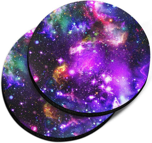 , Purple Marvel Nebula Galaxy Design Absorbent ROUND Fabric Felt Neoprene Car Coasters for Drinks, 2pcs Set...