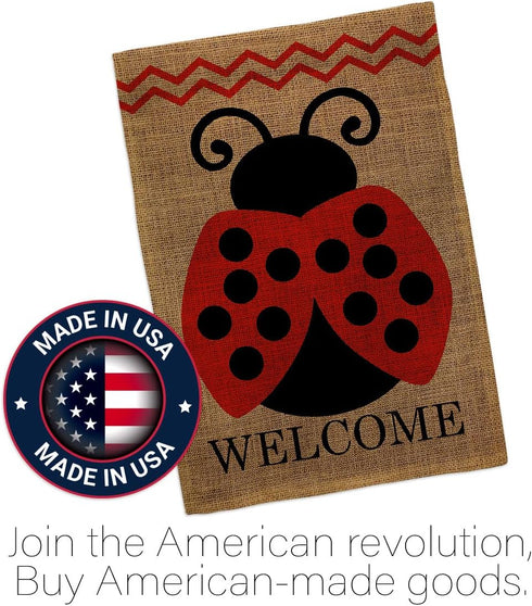 Welcome Ladybug Burlap Garden Flag - Friends Bugs & Frogs Butterfly Ladybugs Dragonfly Bee Springtime Insect Natural Wildlife - Yard Decorations H...