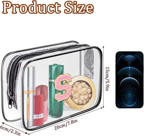 Clear Toiletry Bag,Portable Travel Toiletry Bag,Chenille Letter Cosmetic Bag with Zipper,Waterproof Makeup Bag,Cosmetic Storage Organizer for Wome...