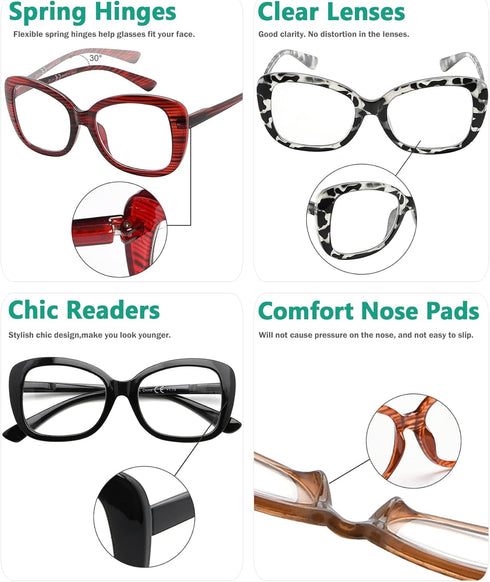 Eyekepper 4-Pack Chic Reading Glasses for Women Oversized Readers +2.50...