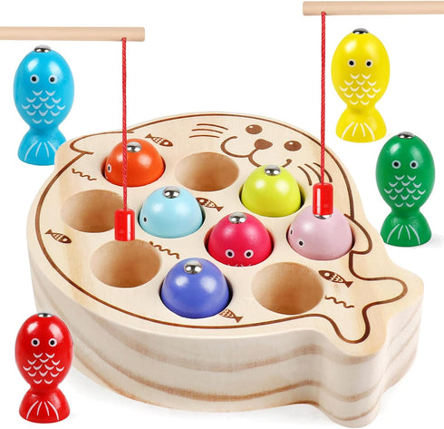 Magnetic Wooden Toys Fishing Game,Toddler Magnetic Fishing Toys Wood Puzzle Montessori Preschool Educational Activities Learning Hand-Eye Coordina...