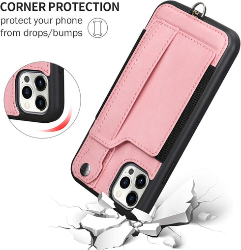 TOOVREN Wallet Case for iPhone 12 Pro Max Lanyard Case with Leather PU Card Holder Stand Adjustable Detachable Phone Neck Strap, Phone Protective ...