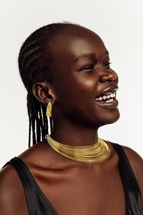 deladola African Choker Necklace Sets Multi-Layer Hoop Gold Plated Bib Choker Earring Bracelet Ring Statement Necklaces for Women and Girls...