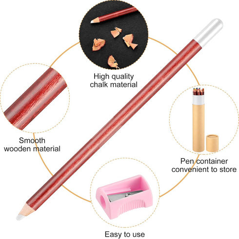 Assorted Colors Wooden Chalk Pencils with Sharpener and Kraft Paper Container, 12 Pcs...