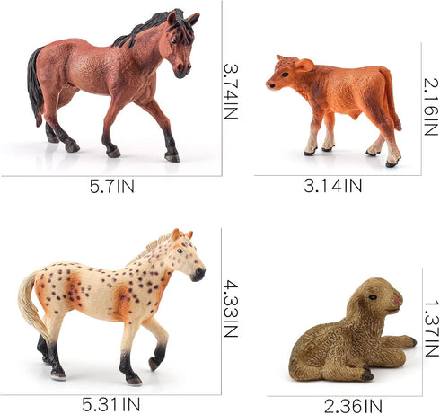 Farm Animals Cows Sheep Horses Toys 4PCS Realistic Cows Figures Horses Figurines Sheep Toys Playset for Toddlers Arab Foal Model for Birthday Part...