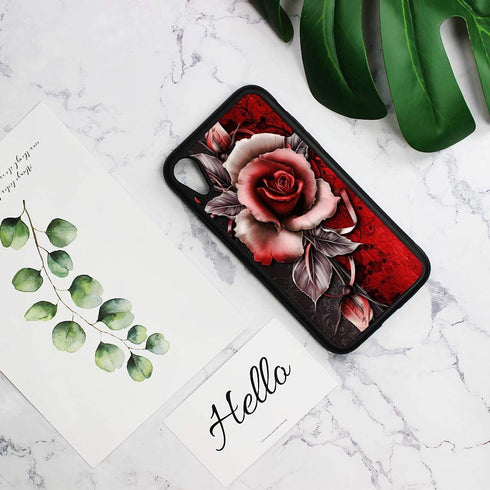 for iPhone Xs, iPhone X, Durable Protective Soft Back Case Phone Cover, HOT12404 Red Rose...
