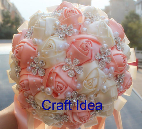 YYCRAFT Pack of 20 Satin Rose 2" Craft Wedding Bride Bouquet Rose Ribbon Flower-White...