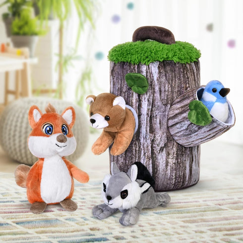 Plush Treehouse with 4 Animals – Stuffed Forest Animal Toys for Babies, Toddlers & Children – Squirrel, Bear, Bird, and Skunk...