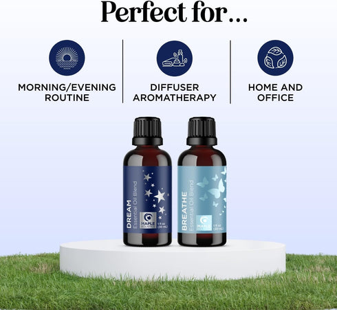 Aromatherapy Essential Oil Blends for Diffusers - Diffuser Essential Oil Set with Dream Essential Oil Blend and Breathe Essential Oil Blend - 100%...