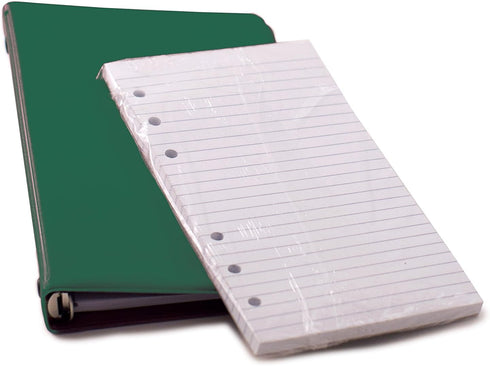HNR Green Loose-Leaf Memo Book, 6 3/4 x 3 3/4", 6-Ring Binder, 80 Pages + Free Refill 80 Pages...
