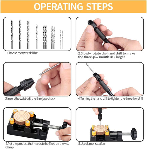 62 Pieces Pin Vises Hand Drill Bits Set Micro Twist Manual Rotary Hobby Drill Tools with Clamp for Jewelry Making, Craft Carving, DIY, Woodworking...