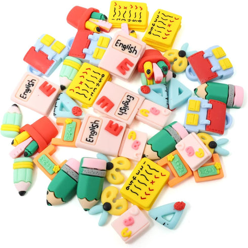 Honbay 40PCS Back to School Slime Charm Mixed Shapes School Supplies Resin Cabochons Stationery Flatback Decor for Hair Accessories Phone Case Scr...