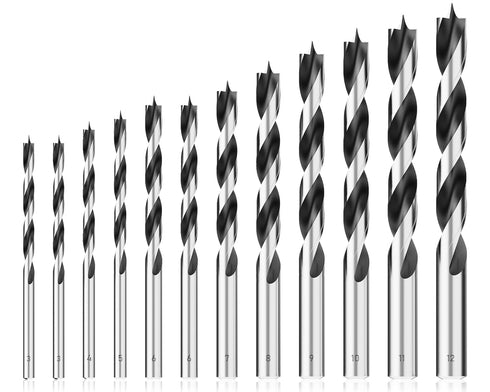 Metric Brad Point Wood Drill Bit Set, 12Pcs Drill Bit Set with Double Flutes Design for Carpenter Woodworking and All Types of Wood (3mm - 12mm)...