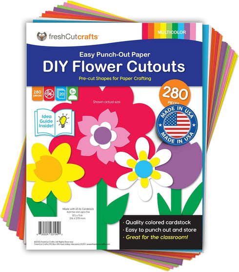 280 Pieces of DIY Flower Cutouts with IDEA Guide - 2-Sided Punch Out Tulips, Daisies, Daffodils, Flowers Ideal for Spring Craft Projects, and Moth...