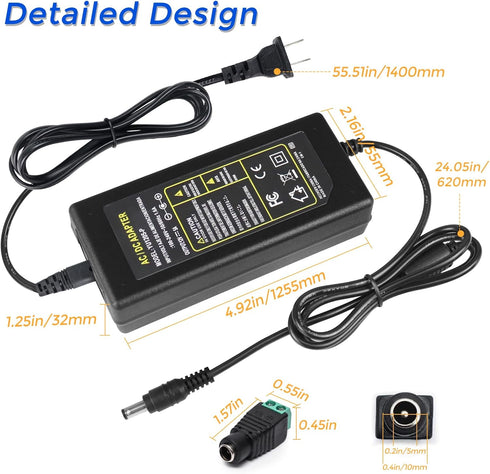 12V 5A LED Power Supply, 60W Power Adapter, 12V Power Supply for LED Strip Lights Security Camera DVD Player, 100-240V AC to 12V DC Transformer wi...