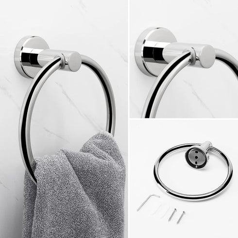 NearMoon Bath Towel Ring, Bathroom Hardware Accessories-Thicken Stainless Steel Hand Towel Holder for Bathroom, Modern Round Towel Hanger Wall Mou...