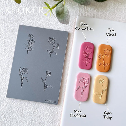 Keoker Polymer Clay Texture Sheets, Birth Month Flower Clay Texture Mat for Making Earrings Jewerly, Polymer Clay Earrings Tools, Floral Clay Text...
