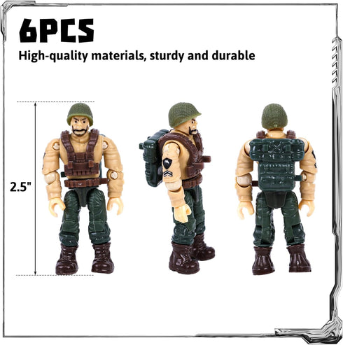 3 otters 6PCS Military Action Figures, Mini WWII Soldiers Army Model Building Block Toys with Military Weapons Accessories for Kids Party Favors G...