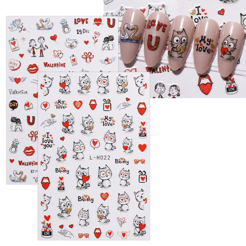 JMEOWIO 10 Sheets Valentines Day Heart Nail Art Stickers Decals Self-Adhesive Pegatinas Uñas Cute Cat Nail Supplies Nail Art Design Decoration Acc...