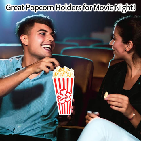 Plastic Popcorn Containers Red & White Striped Retro Style Reusable Popcorn Boxes for Movie Night 4”x8” (4 Pack)...