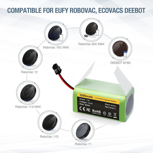 3.2Ah 14.4V Replacement for Eufy 11s Battery Li-ion Compatible with Ecovacs Deebot N79S DN622 Tesvor X500 Eufy RoboVac 11 30 15C 35C R500 RV750 Am...