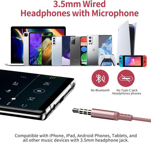 3.5mm Earbuds Wired Headphones for Samsung A25 A15 A14 A03S A23 Galaxy Note 5 8 9 S10E S10+ S8+ S9 Deep Bass 3.5mm Headset for iPhone iPad Google ...