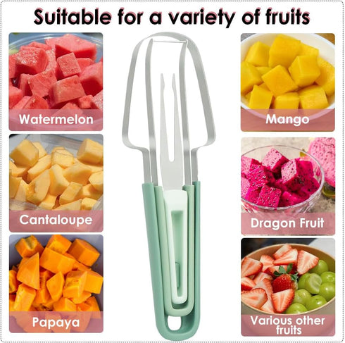 Watermelon Cutter Slicer Tool, 3-in-1 Stainless Steel Watermelon Fork Slicer and Popsicle Cutter with Clear Wall Hook, Portable Fruit Cutter Set f...