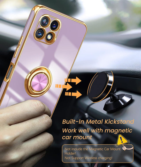 Dretal for T-Mobile REVVL 7 5G Case with 2X Screen Protector, 360° Rotatable Ring Holder Magnetic Kickstand,Plated Gold Edge Slim Soft TPU Protect...