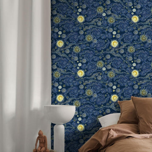 Modern Impressionist Art Peel and Stick Wallpaper, 17.71in X 118.1in Self Adhesive Removable WallPaper Abstract Starry Sky Contact Paper Waterproo...