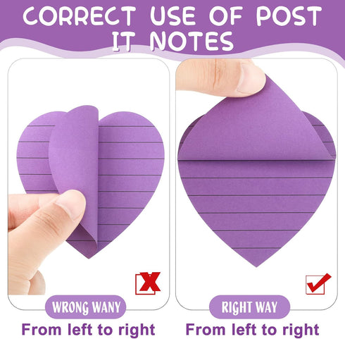 Teling 24 Pcs Heart Shape Lined Sticky Notes Employee Cute Sticky Notes Bright Colorful Sticking Power Memo Pads Self Sticky Note Pads for Office ...
