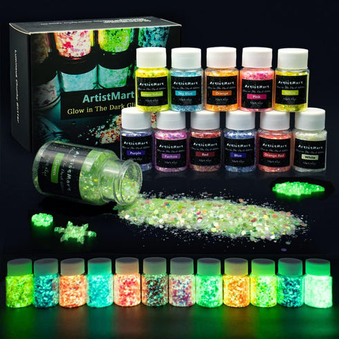 Glow in The Dark Glitter, 12 Colors Chunky Glitter for Tumblers, High Luminous Holographic Glitter for Resin Crafts Epoxy Slime, Cosmetic Grade Na...