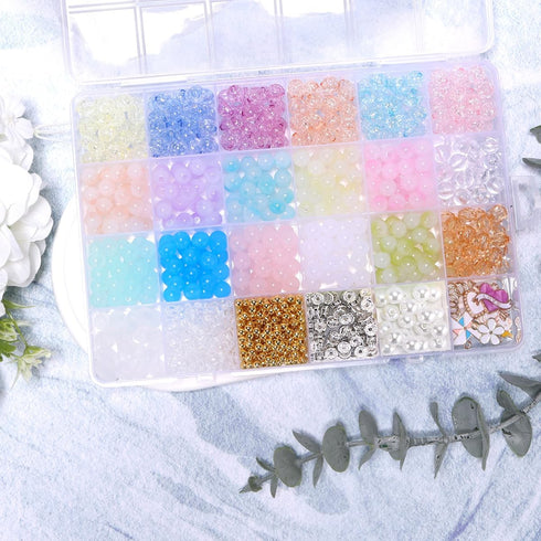 Enjoymade Glass Beads Bracelet Making Kit, Lovely Cute Bracelet Necklace Jewelry Making Kit, DIY Bulk Acrylic Gradient Bubble Bead Jewelry, Birthd...