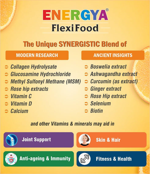 FLEXIFOOD 33 in 1 Powder of Premium Collagen Glucosamine MSM Boswellia Ashwagandha Turmeric Rosehip Vitamin Minerals for Joints, Skin Hair, Health...