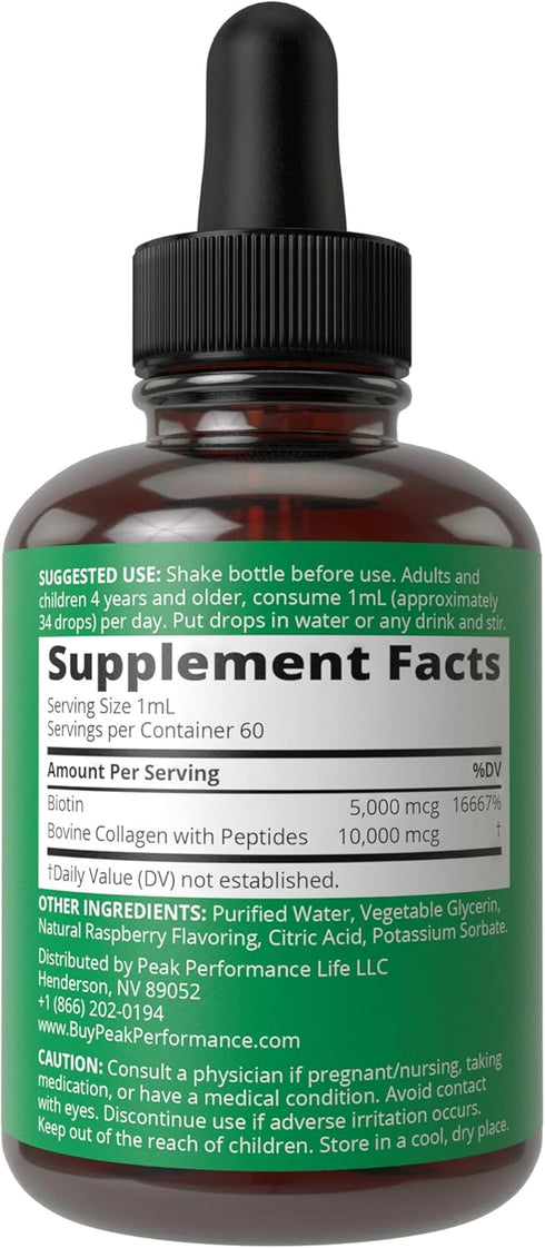 Liquid Collagen for Women and Men with Biotin. Advanced 2-in-1 Oral Drops for Hair Growth, Skin, and Nails. 10,000 mcg Bovine Collagen Peptides + ...