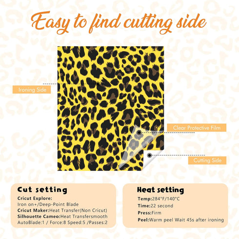 Tintnut Leopard HTV Vinyl -8 Sheets 12 x 10 inches Patterned Iron on Vinyl for T-Shirts Clothing Bags Heat Transfer Vinyl for All Cutting Machine...