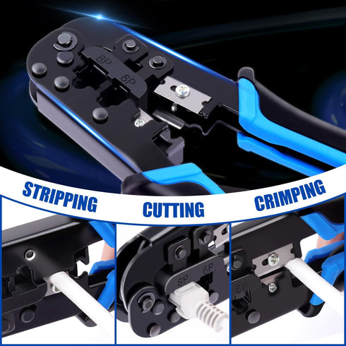 Delgada RJ45 Ethernet Crimping Tool kit,4in1 Professional Cutter Stripper Network Crimper for RJ-11,6P/RJ-12,8P/RJ-45 Crimp,with 20pcs Cat5 Cat5e ...