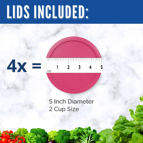Replacement Lid for Pyrex 5" Storage Plastic Cover 2 Cup Bowl 7200-PC Fuchsia (4-Pack)...