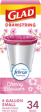 Glad Trash Bags, OdorShield Small Drawstring Garbage Bags, 4 Gallon Trash Bag, Febreze Cherry Blossom, 34 Count (Package May Vary)...