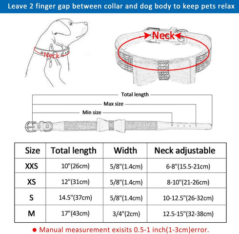 Beirui Rhinestone Bling Leather Dog & Cat Collar - Flocking Sparkly Crystal Diamonds Studded - Cute Double Bowknot for Pet Show & Daily Walking,Pi...