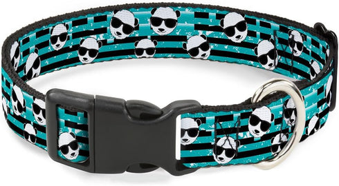 Buckle-Down 16-23" Multi Panda W/Sunglasses Stripe Turquoise/Black Plastic Clip Collar, Wide Medium...