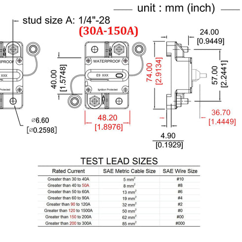 12V-72V 40A Manual Reset Circuit Breaker for RV Truck Car Stereo Audio Electronic Solar LiFePO4 / Lithium Batteries System, Marine Boat Trolling M...