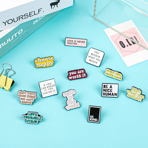 26 PCS Positive Letter Enamel Pins Inspirational Saying Brooch Pins Motivational Phrase Enamel Lapel Badges Positive Saying Enamel Pin Set with St...