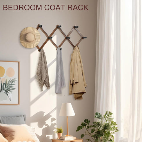 WGFKVAS 2 Pack Accordion Hat Rack for Wall - Expandable Coat Rack & Wall Mounted Hat Holder - Wooden Wall Hanger with 10 Peg Hooks for Coats, Base...