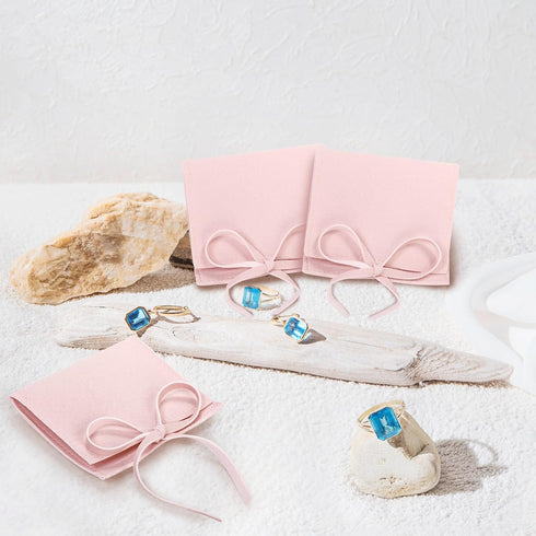 40 Pieces Microfiber Jewelry Pouch, 8 x 8 cm Jewelry Package Bags with String, Luxury Small Gift Bag, Pink Envelope Style Bracelet Packaging Bow T...